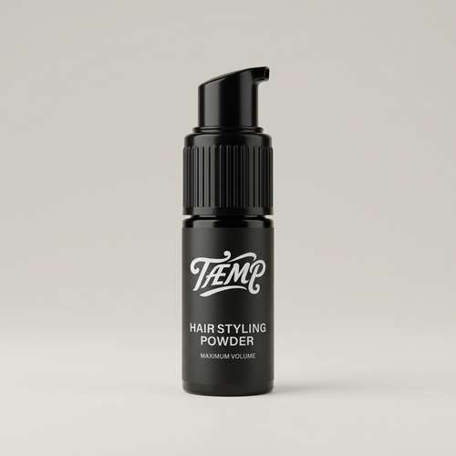 Black hair styling powder pump bottle on a light studio background